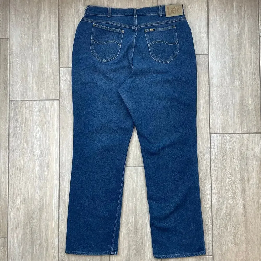 Vintage Lee Jeans Womens 38 USA Union Made High Rise Straight Leg Blue Mom Denim